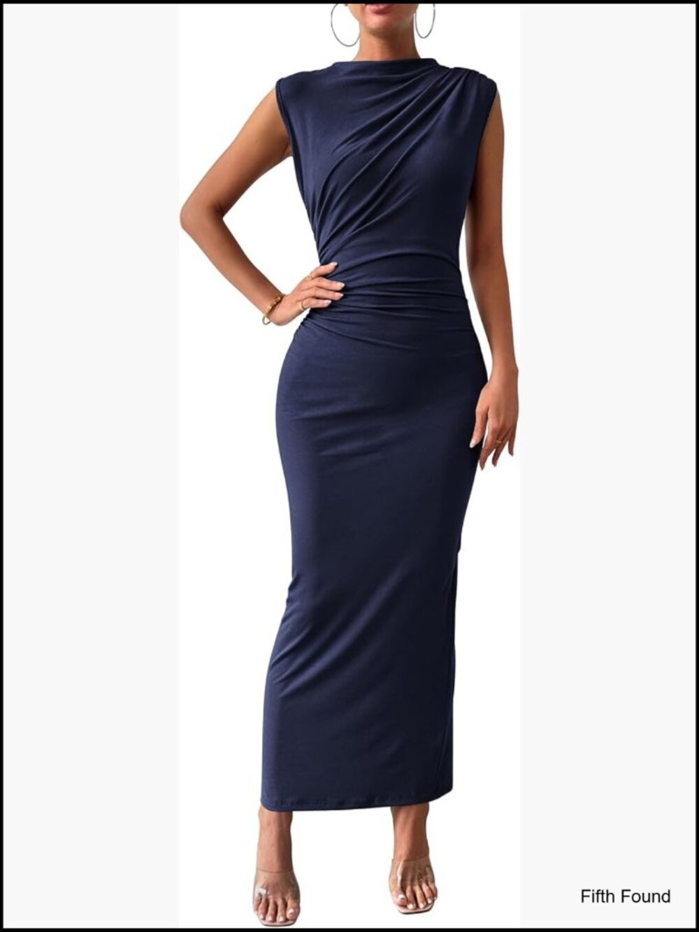 Women's Bodycon Maxi Dress - Sleeveless Ruched Slit Cocktail Party Formal